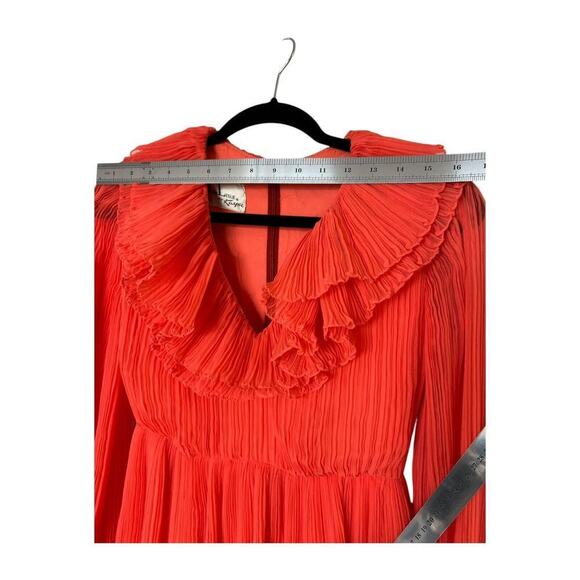 Vintage Joan Leslie By Kasper Pleated Coral Evening Gown Long Sleeve 70s Sz 2 - Picture 7 of 14